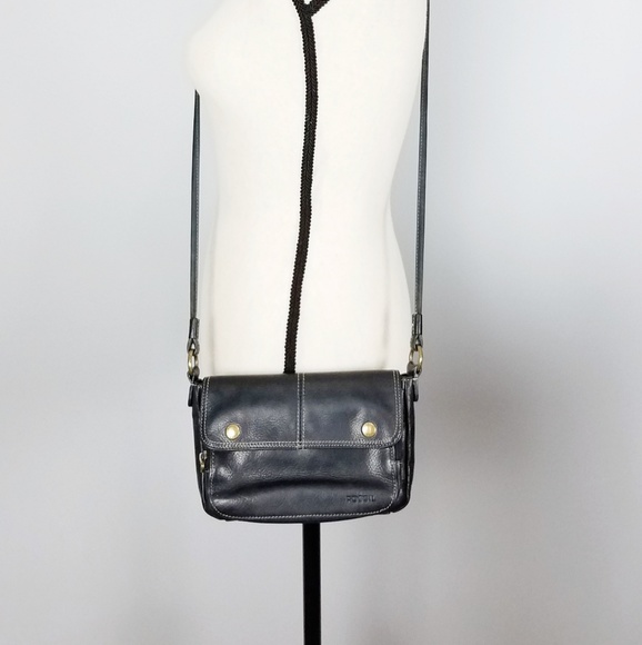 Fossil Handbags - Vintage Fossil Mini Crossbody Purse Black Leather